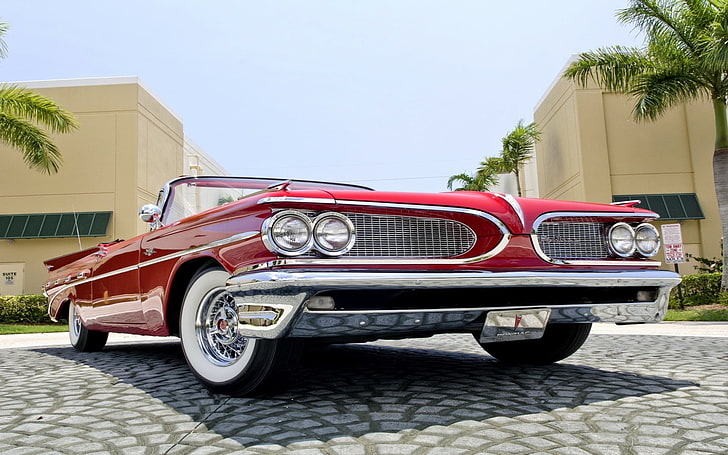coupe convertible merah, Pontiac, mobil, mobil tua, mobil merah, Oldtimer, Wallpaper HD
