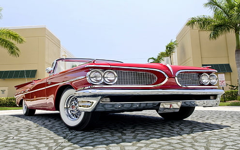 red convertible coupe, Pontiac, car, old car, red cars, Oldtimer, HD wallpaper HD wallpaper