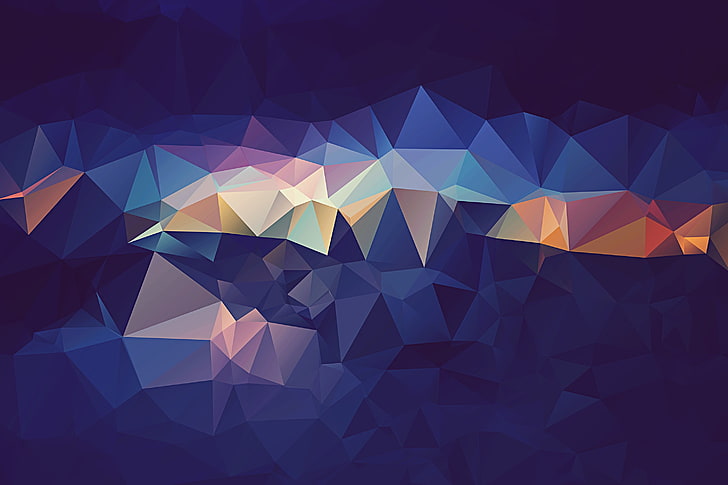 blaue, orange und grüne geometrische digitale Tapete, abstrakt, HD-Hintergrundbild