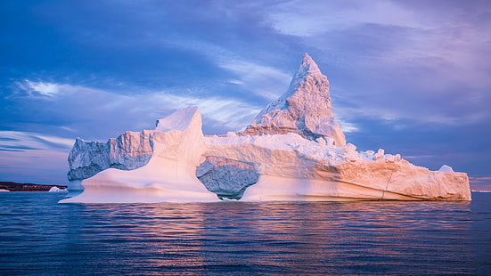 gelo, inverno, mar, o céu, água, nuvens, neve, paisagem, natureza, azul, amanhecer, manhã, geleira, iceberg, topo, buraco, caroço, Gronelândia, esplendor, HD papel de parede HD wallpaper