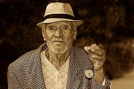 anziano, uomo, vo, persona, orologio da tasca, ritratto, seppia, tempo, orologio, Sfondo HD HD wallpaper