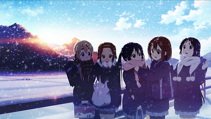 Wallpaper digital K-On anime, cewek anime, anime, K-ON !, Akiyama Mio, Hirasawa Yui, Nakano Azusa, Tainaka Ritsu, Kotobuki Tsumugi, musim dingin, Wallpaper HD