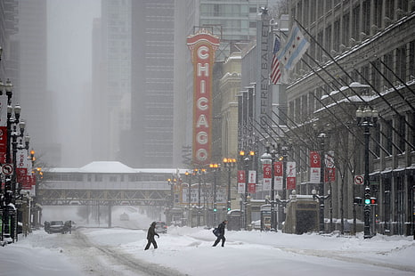 luzes da rua cinza, inverno, cidade, a cidade, Chicago, EUA, Illinois, HD papel de parede HD wallpaper