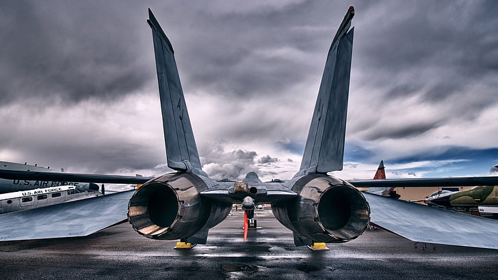jet abu-abu dan hitam, jet tempur, f14, pesawat militer, militer, pesawat, kendaraan, Wallpaper HD