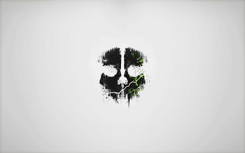 Call of Duty: Ghosts, svart, ljus, grå, grön, skalle, minimalism, Call of Duty, videospel, HD tapet HD wallpaper