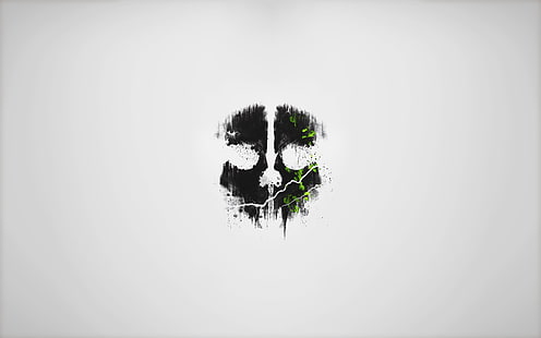 illustration de crâne noir, Call of Duty: fantômes, crâne, minimalisme, gris, noir, vert, lumières, jeux vidéo, Call of Duty, Fond d'écran HD HD wallpaper