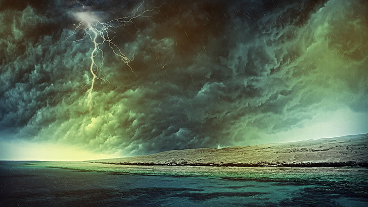storm, lightning, cloudy, stormy, coast, bad weather, thunderstorm, weather, HD wallpaper