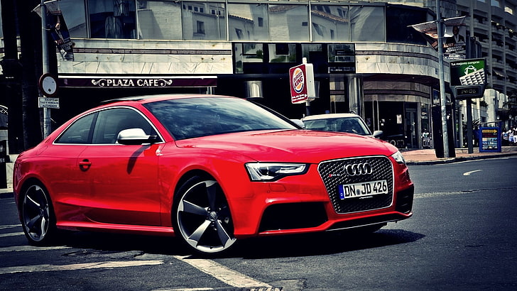 czerwone Audi coupe, Audi, Audi RS5, samochód, Tapety HD