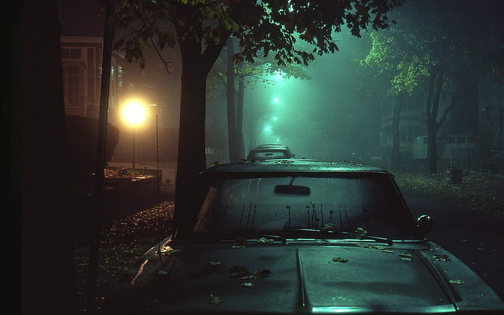 Black car, street, car, night, street light, dark, lights, mist, HD  wallpaper | Wallpaperbetter