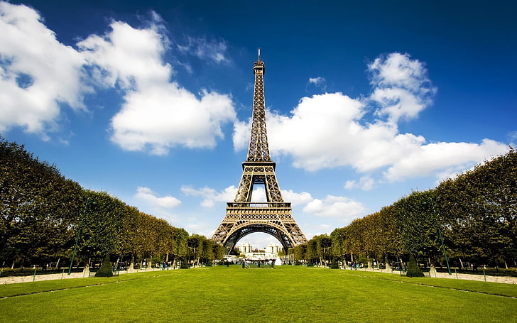 Eiffel Tower in Paris, city, paris, france, tower, grass, sky, HD wallpaper