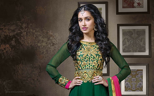 Shraddha Kapoor Green Anarkali, zielone i złote sari damskie, Shraddha Kapoor Green Anarkali, Tapety HD HD wallpaper