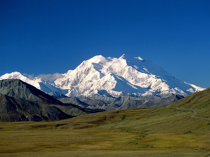 Berg bedeckt im Schnee, Berge, Landschaft, Alaska, Nationalpark, schneebedeckter Berg, HD-Hintergrundbild