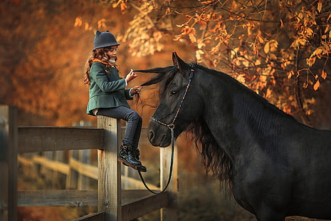 Фотография, дете, момиче, кон, малко момиче, HD тапет HD wallpaper