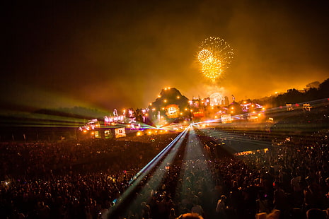 orange fireworks, Tomorrowland, HD wallpaper HD wallpaper