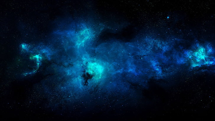 Ilustración de galaxia azul y verde, espacio, estrellas, nebulosa, arte espacial, arte digital, ilustraciones, Fondo de pantalla HD