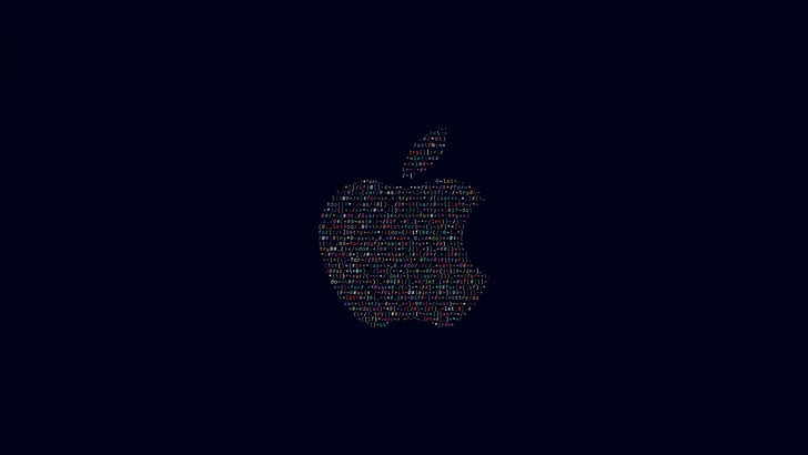 Тъмен фон, черен, код, минимален, лого на Apple, Apple, 4K, HD тапет