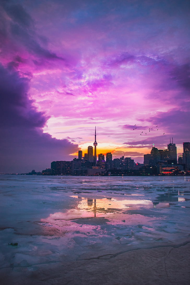 stad, natur, solnedgång, Toronto, vertikal, HD tapet, telefon tapet