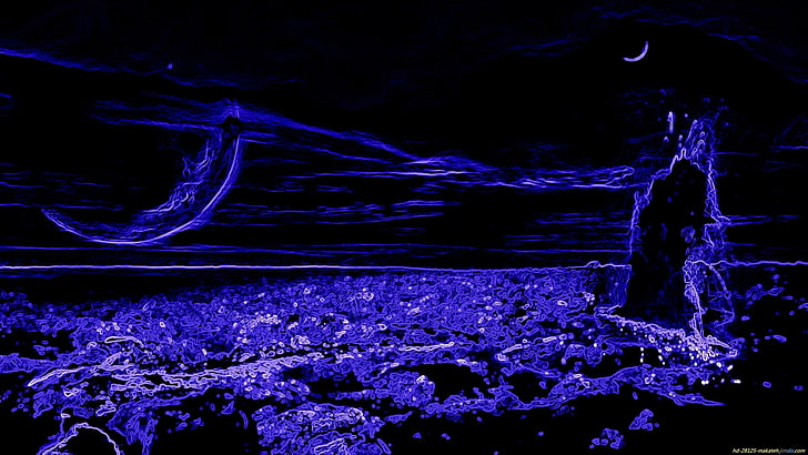 poster ungu dan hitam, abstrak, biru, Wallpaper HD