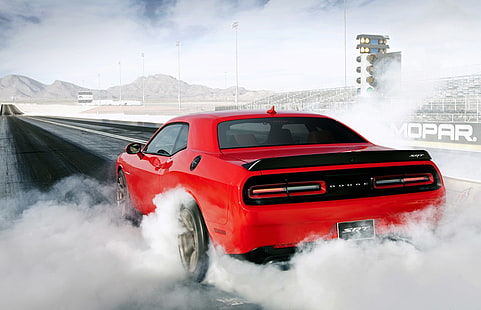 red car, car, muscle cars, Dodge Challenger, Dodge Challenger Hellcat, mopar, HD wallpaper HD wallpaper