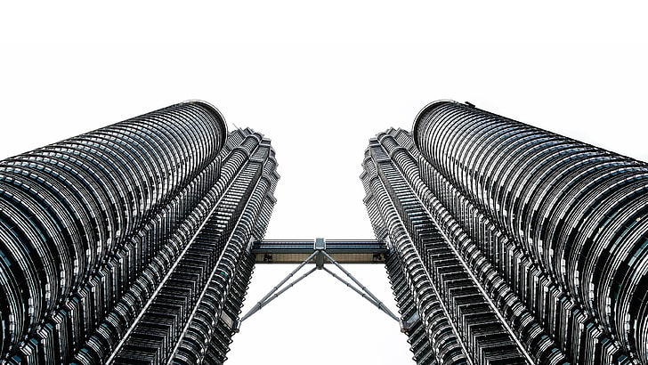 photography, modern, building, skyscraper, Petronas Towers, Kuala Lumpur, HD wallpaper