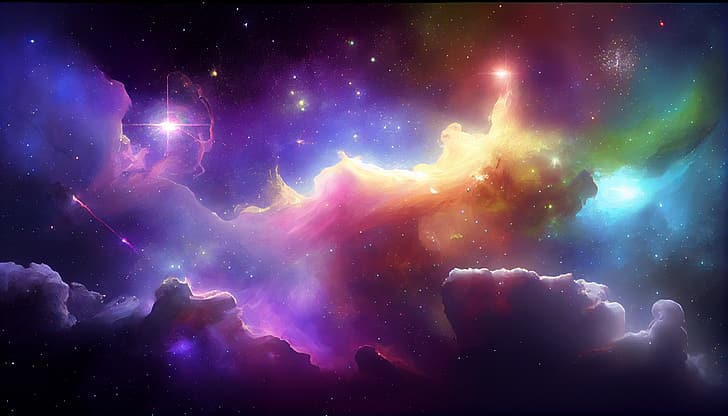 AI art, illustration, RGB, clouds, nebula, universe, HD wallpaper