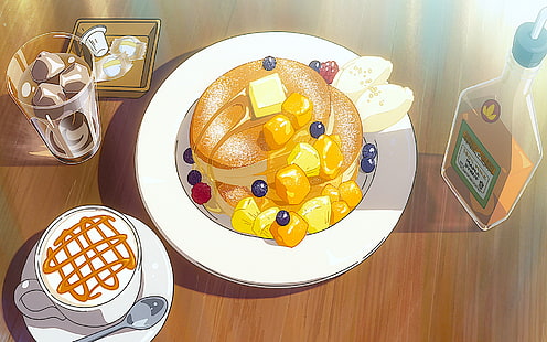 Anime, Nama Anda., Blueberry, Kopi, Makanan, Kimi No Na Wa., Sirup Maple, Pancake, Wallpaper HD HD wallpaper