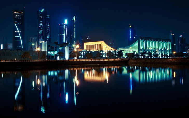 kuwait city-Cities paisaje arquitectónico wallpap .., cuerpo de agua, Fondo de pantalla HD