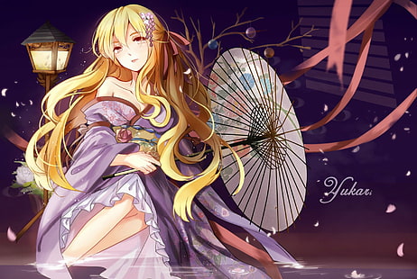 Anime, Touhou, Blonde, Long Hair, Umbrella, Yukari Yakumo, HD wallpaper HD wallpaper