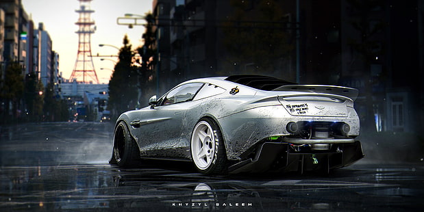 car, artwork, Aston Martin, Khyzyl Saleem, Aston Martin V8 Vantage, render, HD wallpaper HD wallpaper
