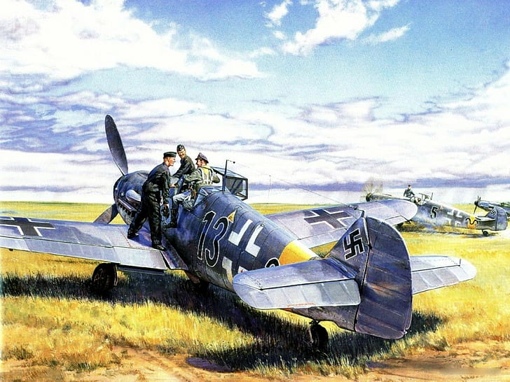 メッサーシュミット、メッサーシュミットBf-109、ドイツ空軍、アートワーク、軍用機、第二次世界大戦、ドイツ、 HDデスクトップの壁紙
