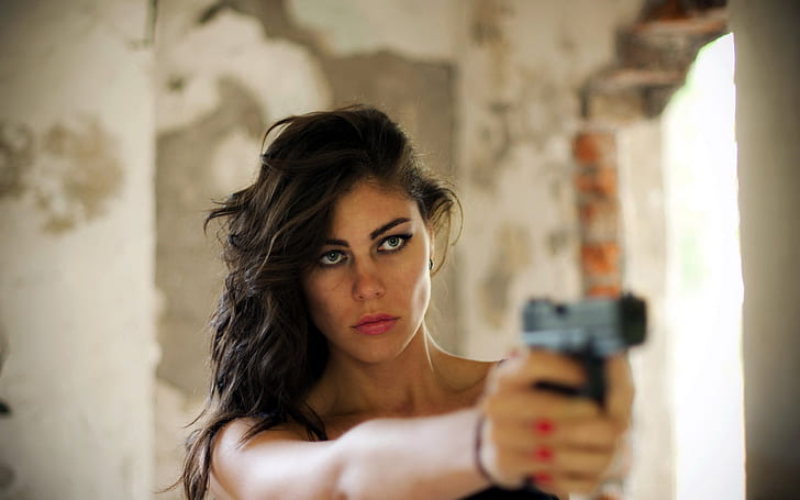 Pokerface Girl with Gun, with, girl, pokerface, hot babes and girls, HD tapet