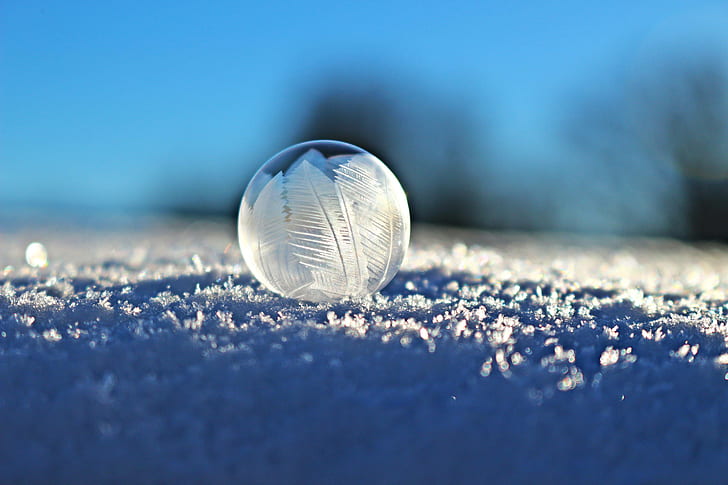 snow, frozen, bubble, eiskristalle, winter, soap, HD wallpaper