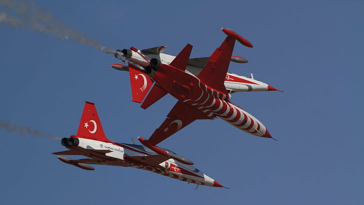 acrobatic, air, aircrafts, f 5, fighter, dom, northrop, stars, team, turkish, HD wallpaper