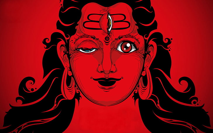 Господь Шива Красный фон, красный и черный живопись индуистского божества, Бог, Господь Шива, красный, Шива, Господь, HD обои