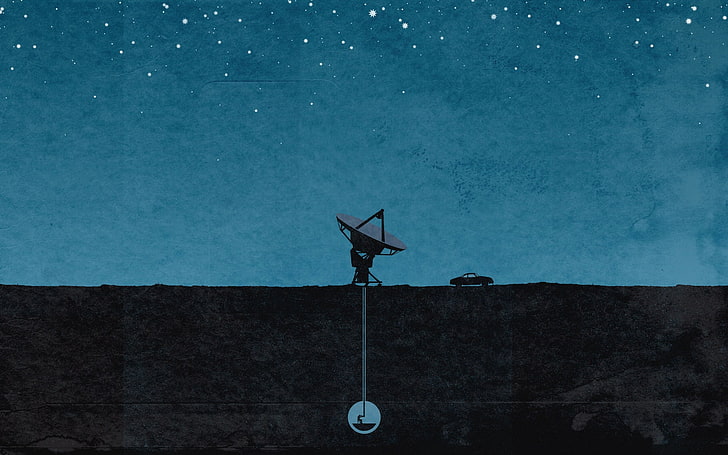 ilustração de antena parabólica cinza, antena, espaço, carro, trabalho artístico, minimalismo, HD papel de parede