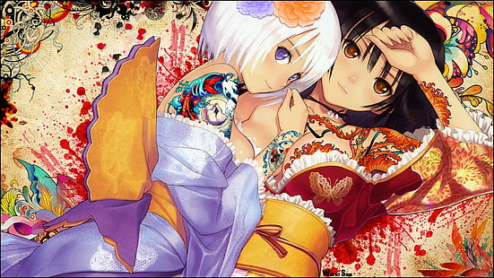 Anime Girls, Tattoo, Kimono, Anime, anime girls, tattoo, kimono, anime, Wallpaper HD HD wallpaper
