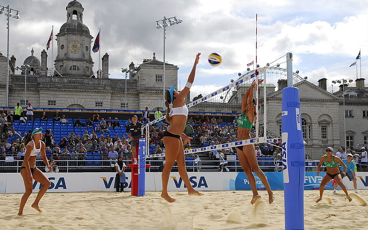 Visa FIVB Международный пляжный волейбол, пляжный волейбол, лондон, олимпийские игры, спорт, волейбол, HD обои