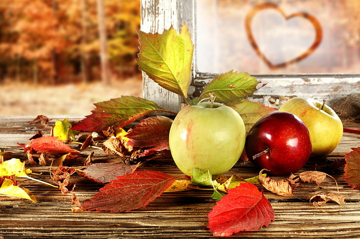Fruits, pomme, automne, feuille, nature morte, Fond d'écran HD