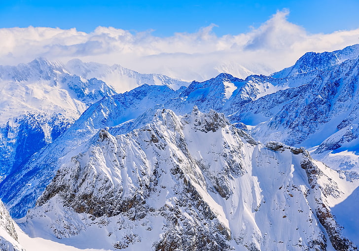 snow-covered mountain, mountains, peaks, snow-covered, snow, HD wallpaper