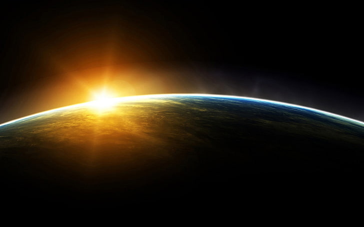 Sonnenstrahlen und Erde, Planet, Raumkunst, Sonne, digitale Kunst, Raum, HD-Hintergrundbild