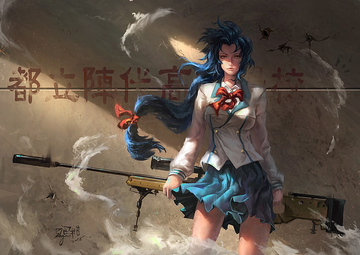 blauhaariger weiblicher Anime, Kunstwerk, Full Metal Panic !, Chidori Kaname, HD-Hintergrundbild