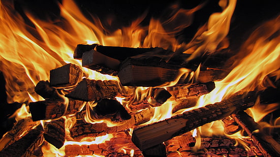 czarne drewno opałowe, ogień, drewno, Tapety HD HD wallpaper