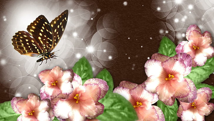 Butterfly Wonder, пеперуда и цветна снимка, блясък, искрящ, блясък, блясък, блясък, папилон, падане, блясък, пеперуда, цветя, блясък, HD тапет
