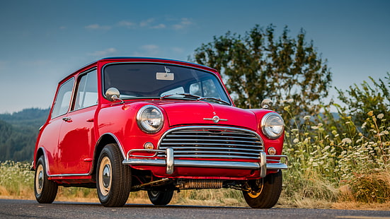 Mini, Morris Mini Cooper S, bil, gammal bil, röd bil, sedan, HD tapet HD wallpaper