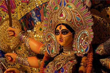 Красива Дурга Маа, Танцуваща статуя на Шива, Бог, богиня, дурга, HD тапет HD wallpaper