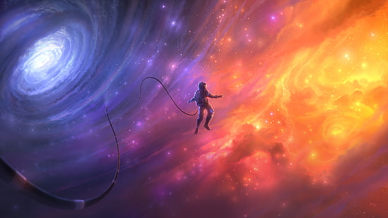 astronauta, galassia, stelle, nebulosa, tuta spaziale, spazio, colorato, Sfondo HD HD wallpaper