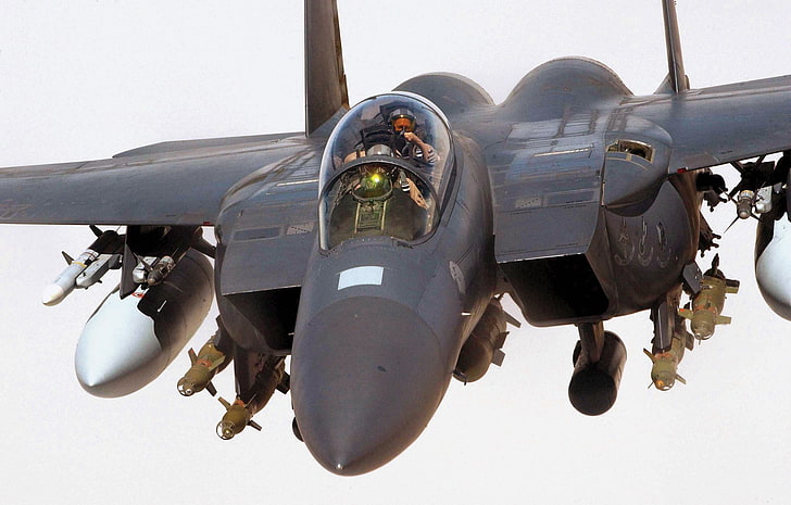 черный боевой джет цифровые обои, F-15, самолеты, военные самолеты, транспортное средство, военные, HD обои