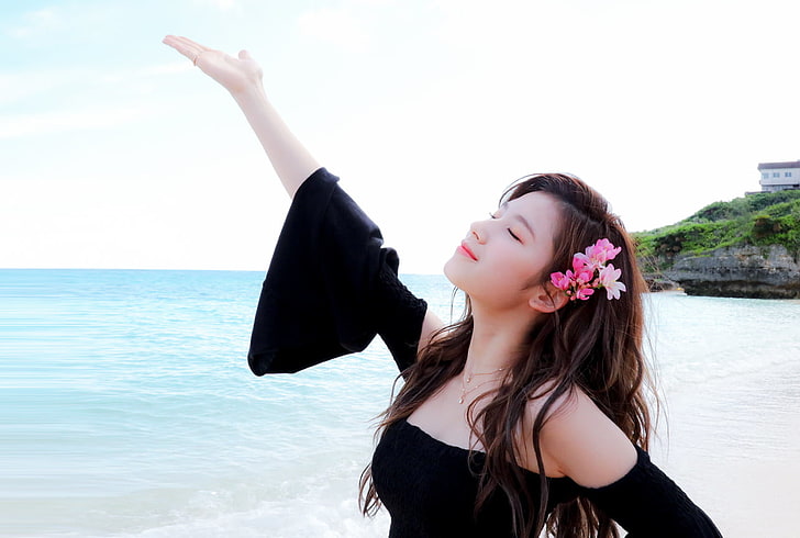 Dua kali, K-pop, penyanyi, wanita, lagune, sinar matahari, Twice Sana, Asia, Wallpaper HD
