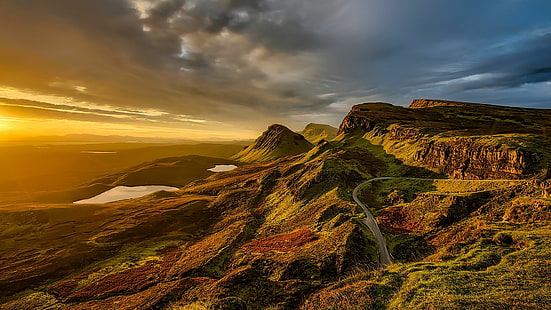 雲、ヨーロッパ、スコットランド、イギリス、スコットランドの高地、山の風景、崖、高原、風景、日光、空、断崖、山、朝、パノラマ、夜明け、丘、岩、高地、 HDデスクトップの壁紙 HD wallpaper