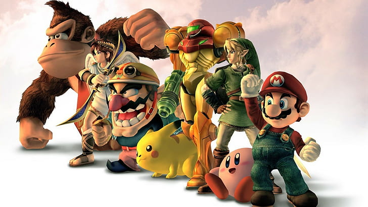 Kirby, Link, Samus Aran, Super Smash Brothers, Super Mario, Pokémon, Wario, videospel, The Legend of Zelda, Pikachu, Donkey Kong, Metroid, HD tapet